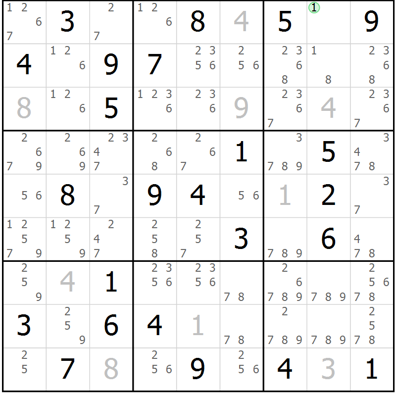 Position des candidats pour la solution de la Gr 29 page 32 du magazine de sudoku Platina n° 038