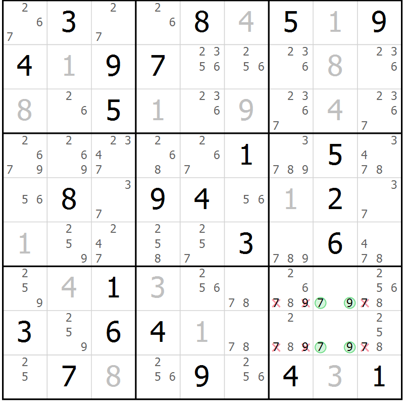 Position des candidats pour la solution de la Gr 29 page 32 du magazine de sudoku Platina n° 038