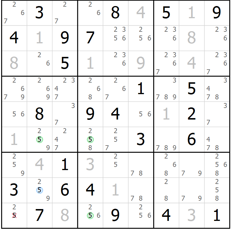 Position des candidats pour la solution de la Gr 29 page 32 du magazine de sudoku Platina n° 038