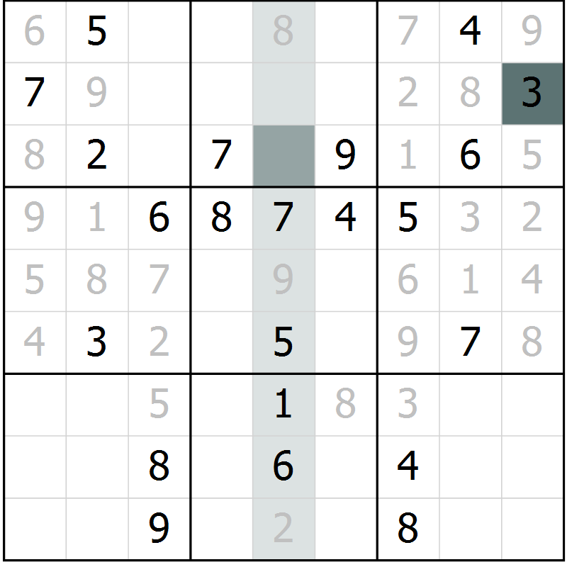 Position des candidats pour la solution de la Gr 3 page 6 du magazine de sudoku Platina n° 038
