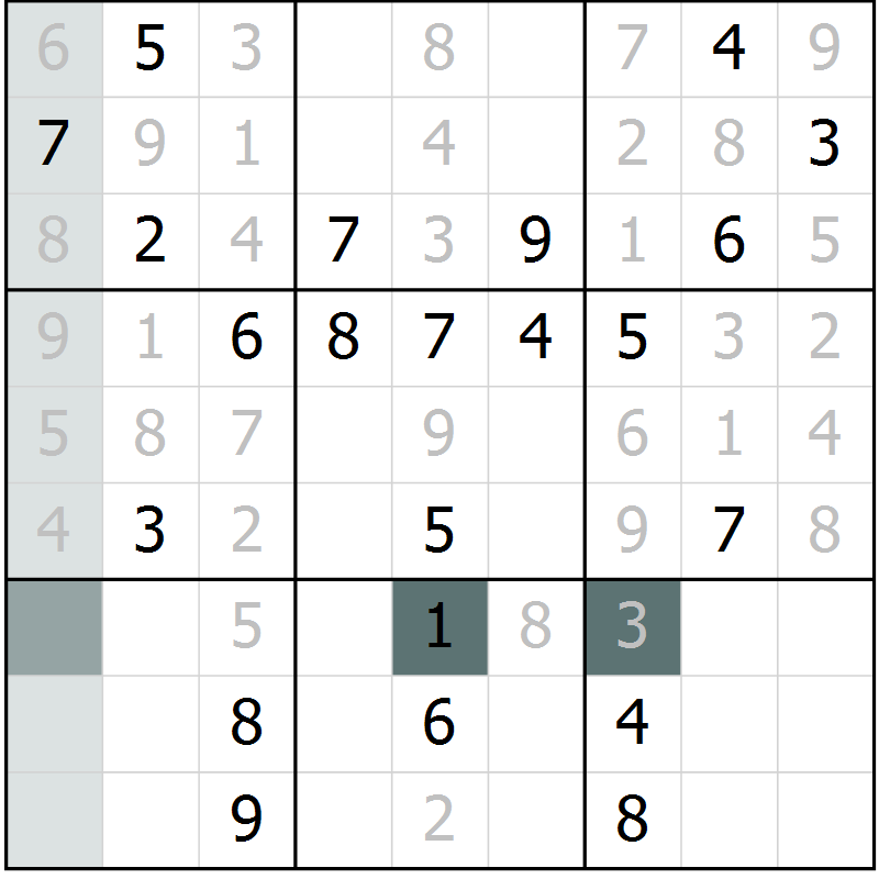 Position des candidats pour la solution de la Gr 3 page 6 du magazine de sudoku Platina n° 038
