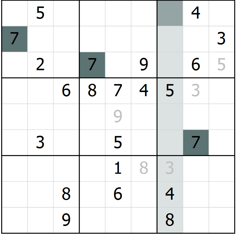 Position des candidats pour la solution de la Gr 3 page 6 du magazine de sudoku Platina n° 038