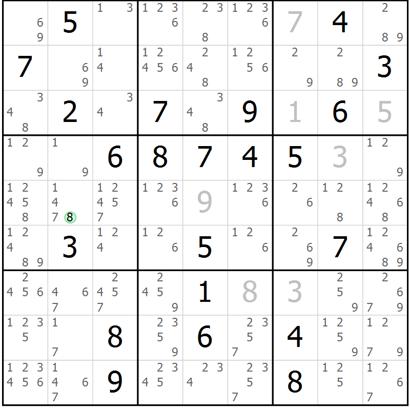Position des candidats pour la solution de la Gr 3 page 6 du magazine de sudoku Platina n° 038