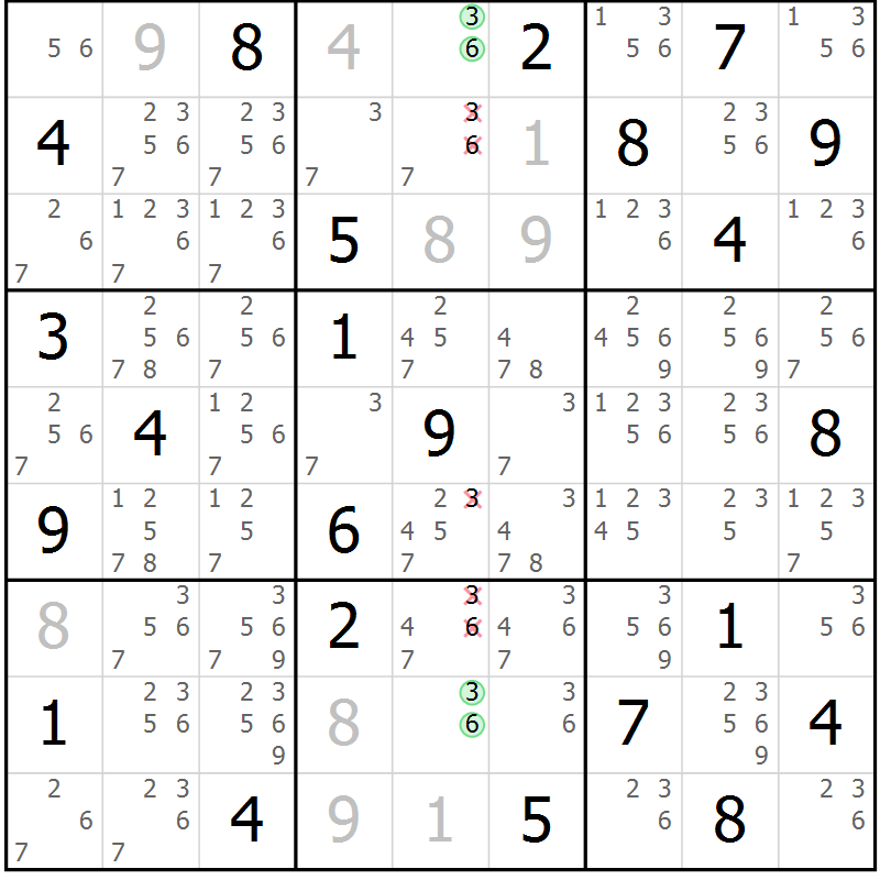 Position des candidats pour la solution de la Gr 31 page 34 du magazine de sudoku Platina n° 038