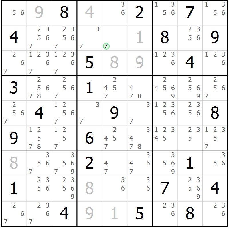 Position des candidats pour la solution de la Gr 31 page 34 du magazine de sudoku Platina n° 038
