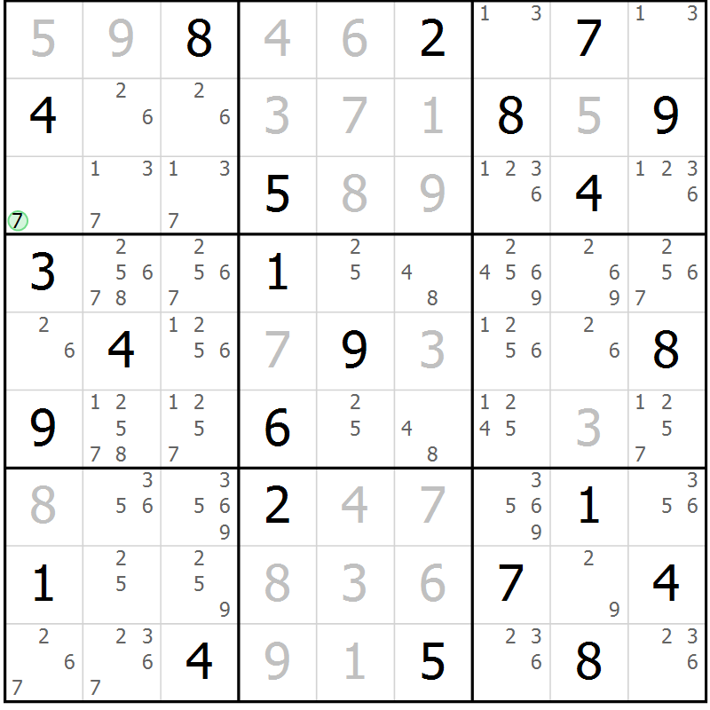 Position des candidats pour la solution de la Gr 31 page 34 du magazine de sudoku Platina n° 038