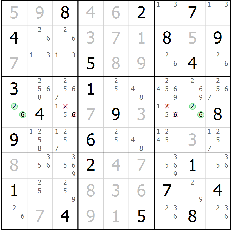 Position des candidats pour la solution de la Gr 31 page 34 du magazine de sudoku Platina n° 038