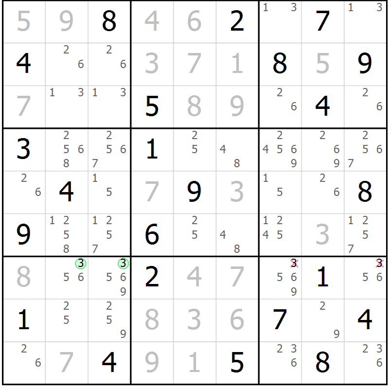 Position des candidats pour la solution de la Gr 31 page 34 du magazine de sudoku Platina n° 038