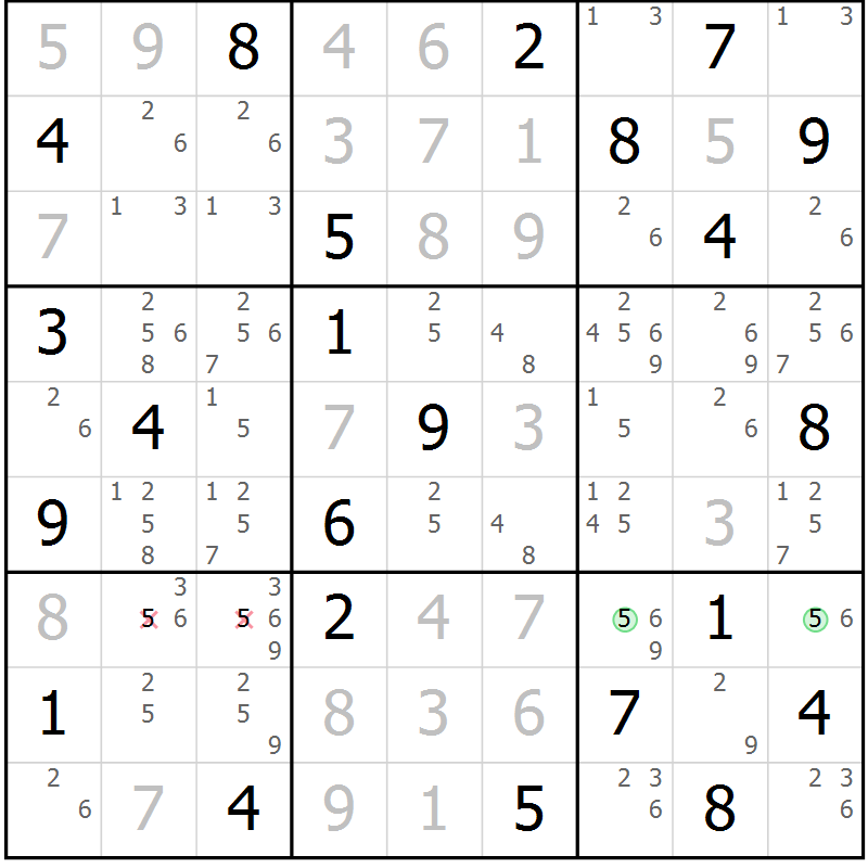Position des candidats pour la solution de la Gr 31 page 34 du magazine de sudoku Platina n° 038