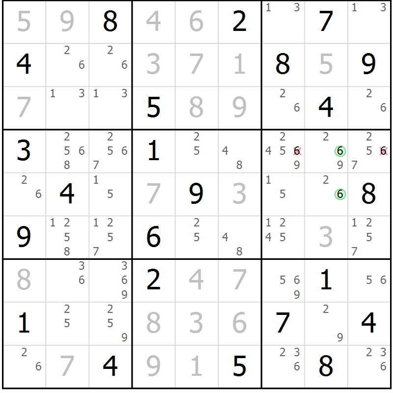 Position des candidats pour la solution de la Gr 31 page 34 du magazine de sudoku Platina n° 038