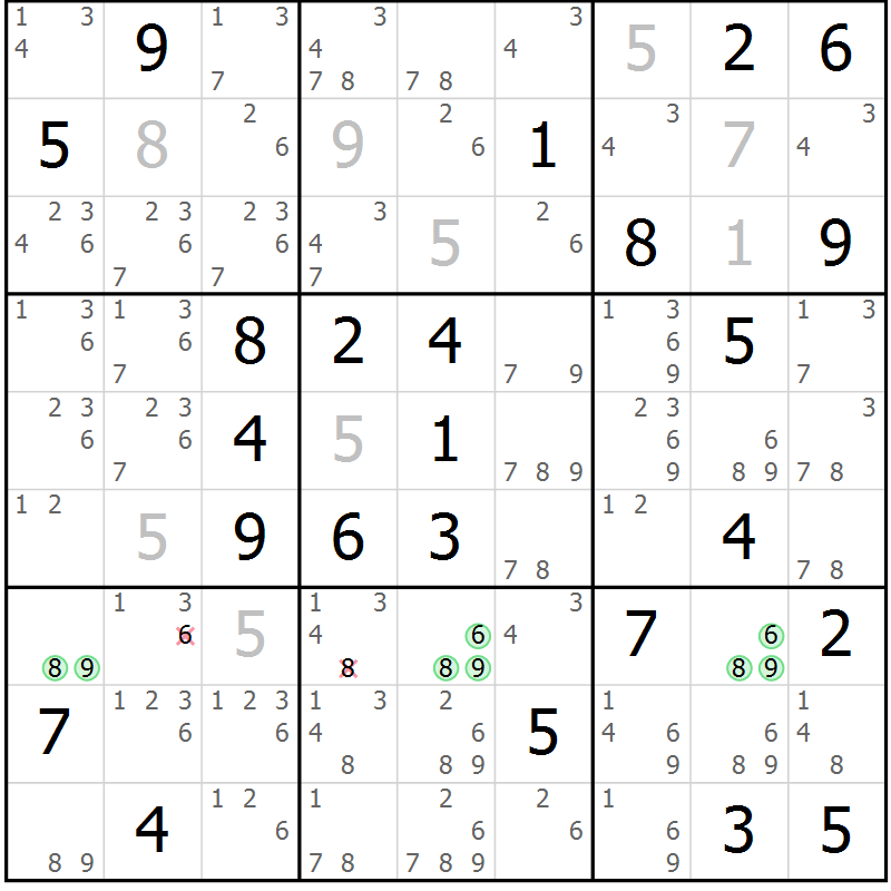Position des candidats pour la solution de la Gr 32 page 35 du magazine de sudoku Platina n° 038