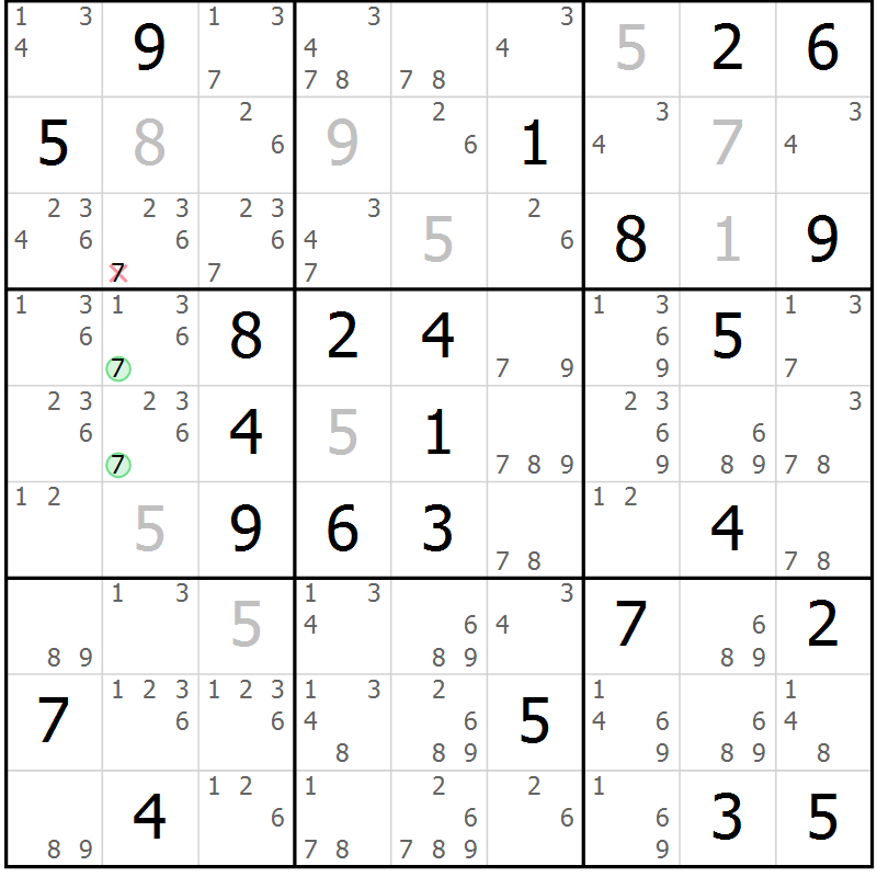 Position des candidats pour la solution de la Gr 32 page 35 du magazine de sudoku Platina n° 038