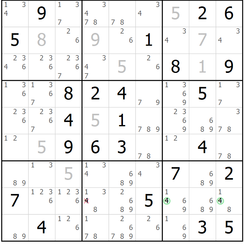 Position des candidats pour la solution de la Gr 32 page 35 du magazine de sudoku Platina n° 038