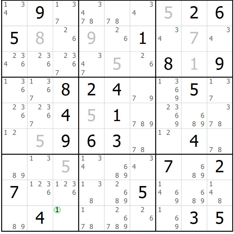 Position des candidats pour la solution de la Gr 32 page 35 du magazine de sudoku Platina n° 038