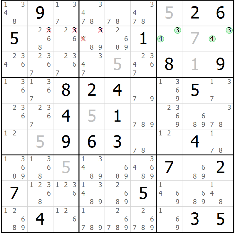 Position des candidats pour la solution de la Gr 32 page 35 du magazine de sudoku Platina n° 038