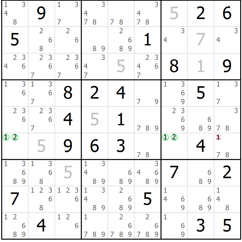 Position des candidats pour la solution de la Gr 32 page 35 du magazine de sudoku Platina n° 038