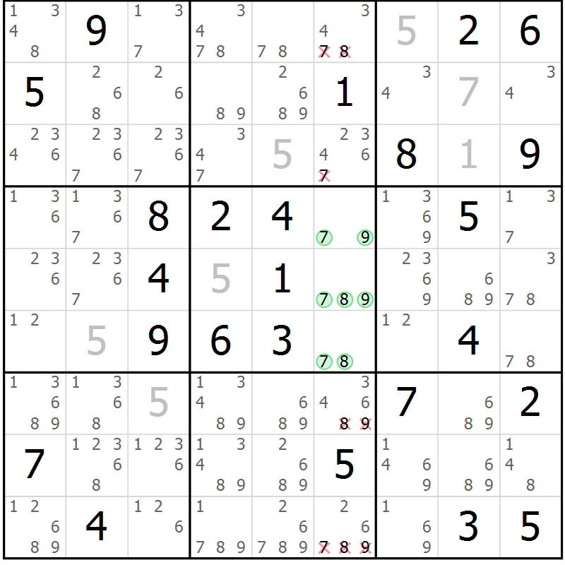 Position des candidats pour la solution de la Gr 32 page 35 du magazine de sudoku Platina n° 038
