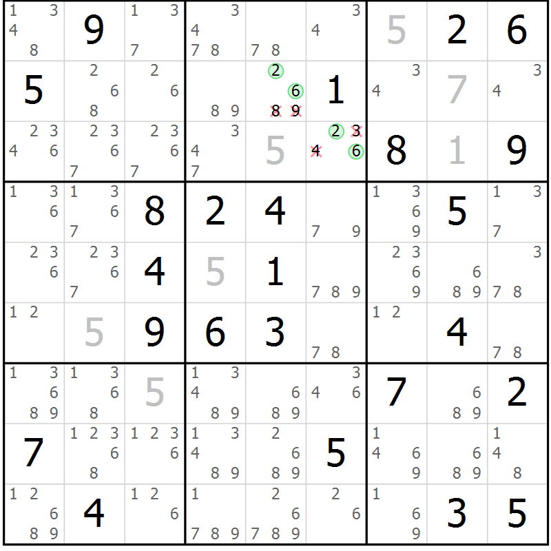 Position des candidats pour la solution de la Gr 32 page 35 du magazine de sudoku Platina n° 038