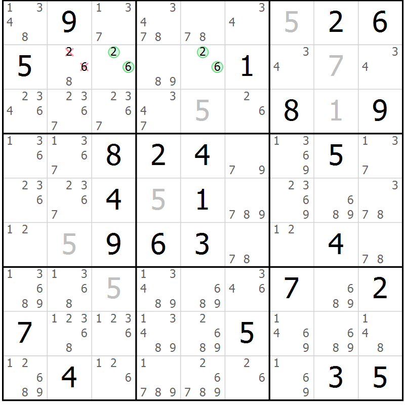 Position des candidats pour la solution de la Gr 32 page 35 du magazine de sudoku Platina n° 038