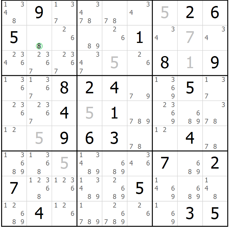 Position des candidats pour la solution de la Gr 32 page 35 du magazine de sudoku Platina n° 038