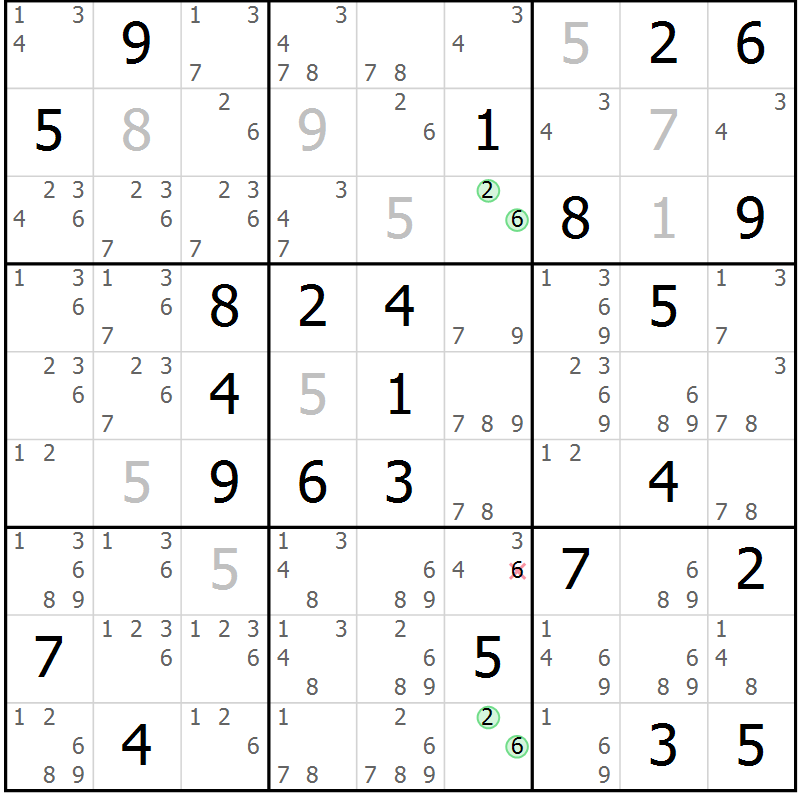 Position des candidats pour la solution de la Gr 32 page 35 du magazine de sudoku Platina n° 038