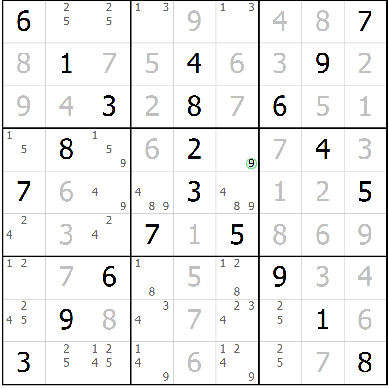 Position des candidats pour la solution de la Gr 33 page 36 du magazine de sudoku Platina n° 038