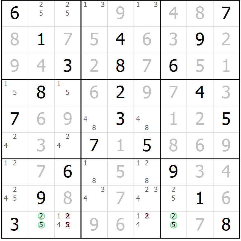 Position des candidats pour la solution de la Gr 33 page 36 du magazine de sudoku Platina n° 038