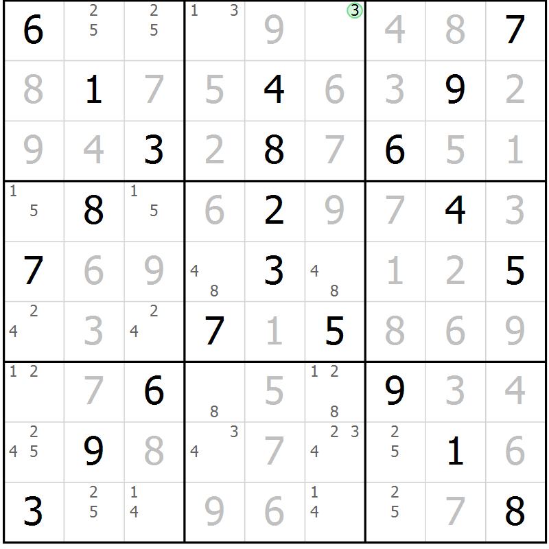 Position des candidats pour la solution de la Gr 33 page 36 du magazine de sudoku Platina n° 038