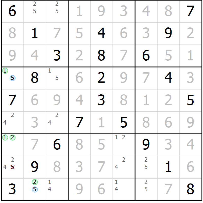 Position des candidats pour la solution de la Gr 33 page 36 du magazine de sudoku Platina n° 038