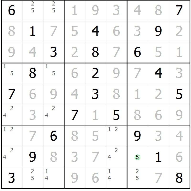 Position des candidats pour la solution de la Gr 33 page 36 du magazine de sudoku Platina n° 038
