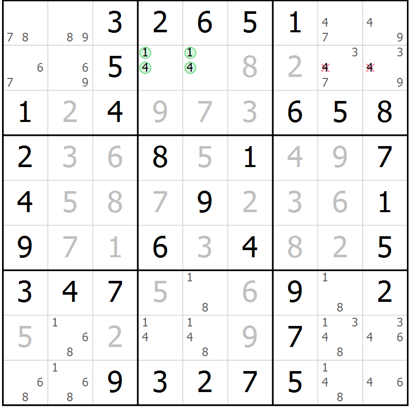 Position des candidats pour la solution de la Gr 34 page 37 du magazine de sudoku Platina n° 038