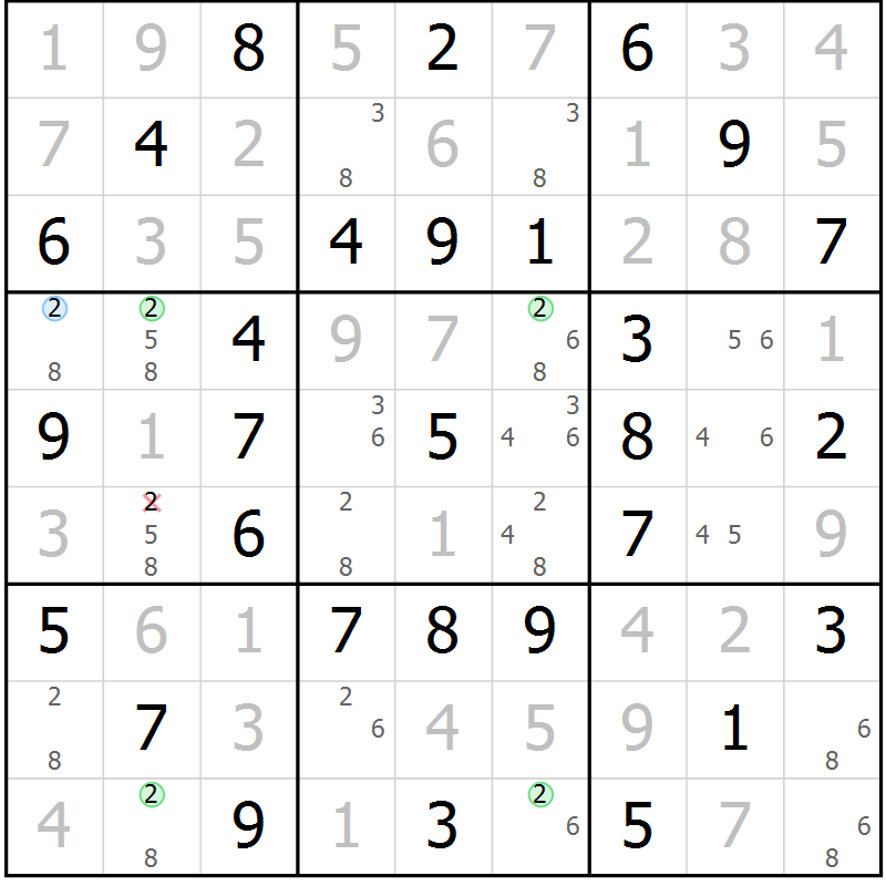 Position des candidats pour la solution de la Gr 35 page 38 du magazine de sudoku Platina n° 038