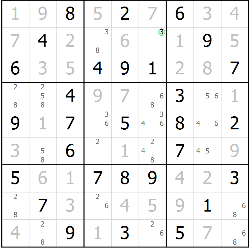 Position des candidats pour la solution de la Gr 35 page 38 du magazine de sudoku Platina n° 038