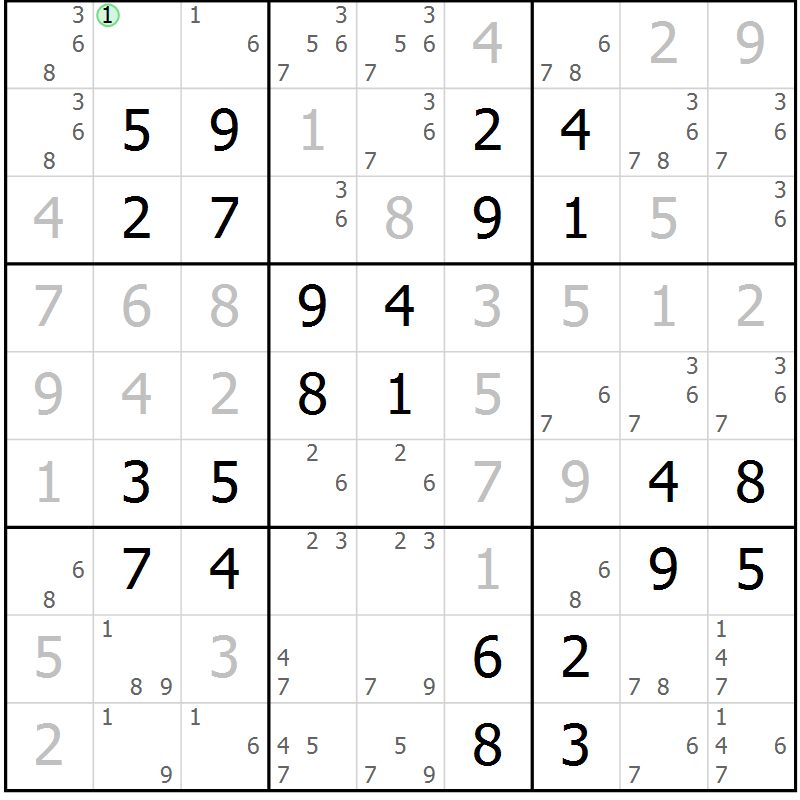 Position des candidats pour la solution de la Gr 36 page 39 du magazine de sudoku Platina n° 038