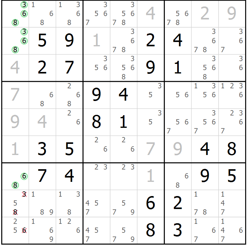 Position des candidats pour la solution de la Gr 36 page 39 du magazine de sudoku Platina n° 038