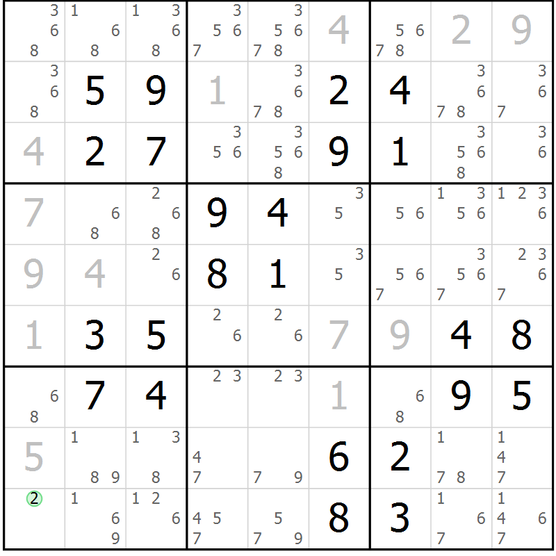 Position des candidats pour la solution de la Gr 36 page 39 du magazine de sudoku Platina n° 038