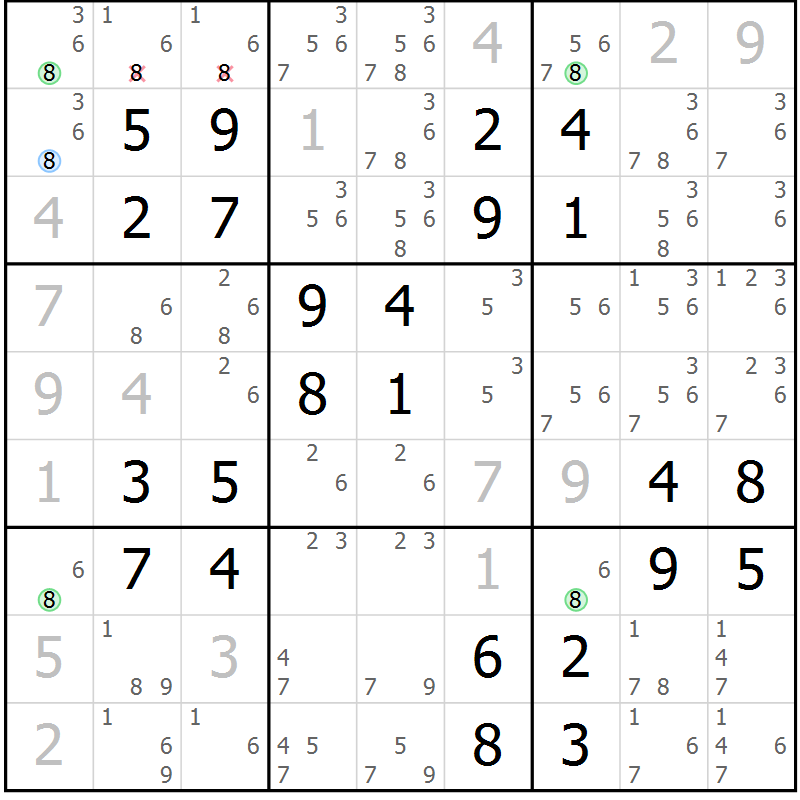 Position des candidats pour la solution de la Gr 36 page 39 du magazine de sudoku Platina n° 038
