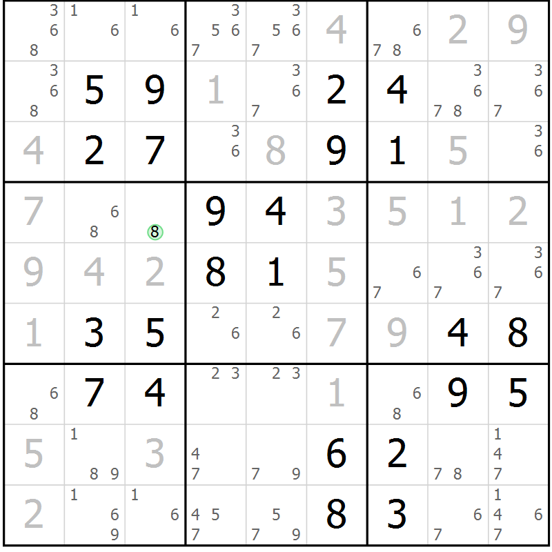 Position des candidats pour la solution de la Gr 36 page 39 du magazine de sudoku Platina n° 038