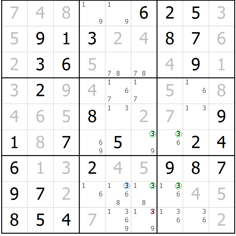 Position des candidats pour la solution de la Gr 37 page 40 du magazine de sudoku Platina n° 038