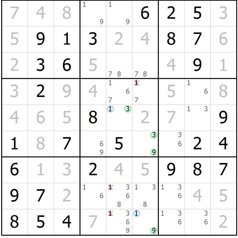 Position des candidats pour la solution de la Gr 37 page 40 du magazine de sudoku Platina n° 038
