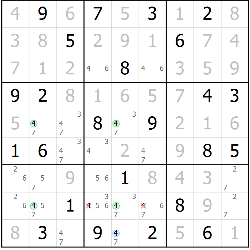 Position des candidats pour la solution de la Gr 38 page 41 du magazine de sudoku Platina n° 038