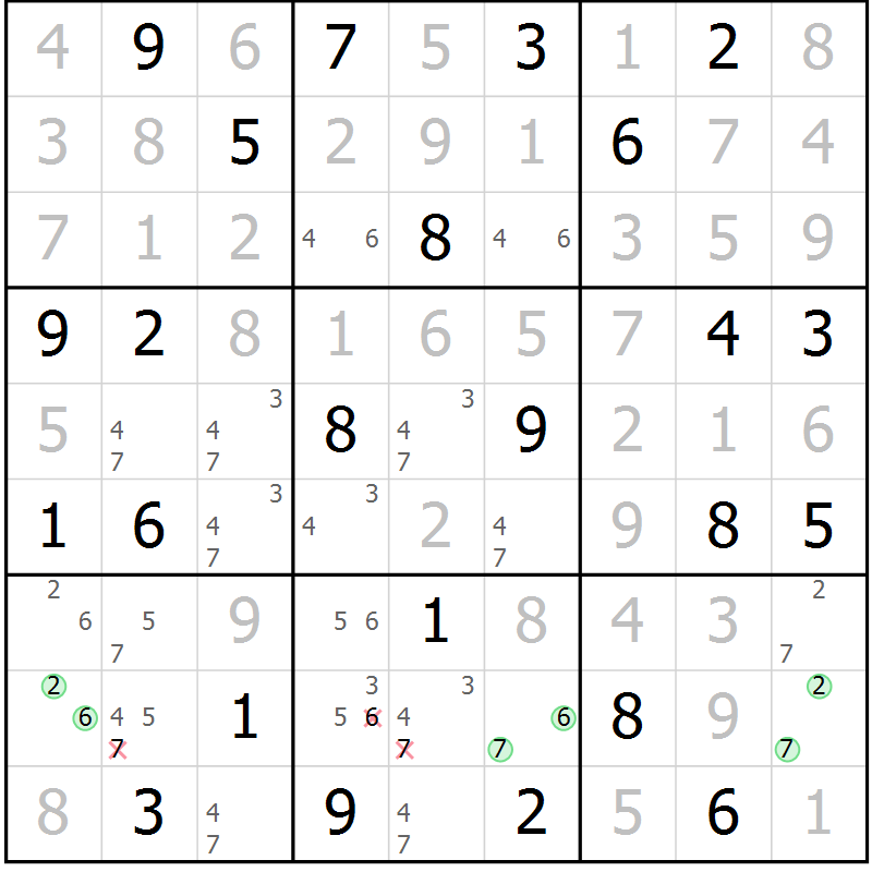 Position des candidats pour la solution de la Gr 38 page 41 du magazine de sudoku Platina n° 038