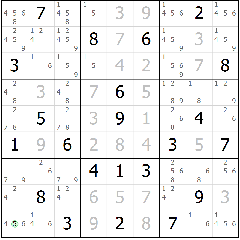 Position des candidats pour la solution de la Gr 4 page 7 du magazine de sudoku Platina n° 038