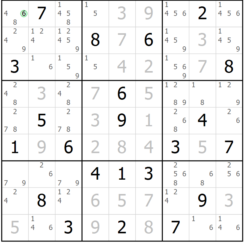Position des candidats pour la solution de la Gr 4 page 7 du magazine de sudoku Platina n° 038