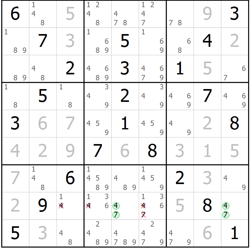 Position des candidats pour la solution de la Gr 40 page 43 du magazine de sudoku Platina n° 038