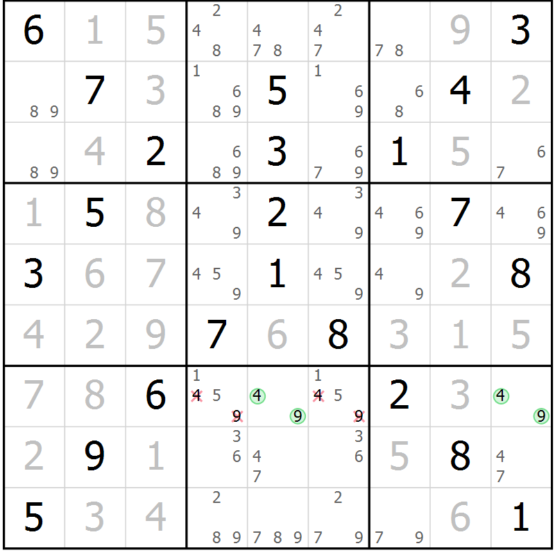 Position des candidats pour la solution de la Gr 40 page 43 du magazine de sudoku Platina n° 038