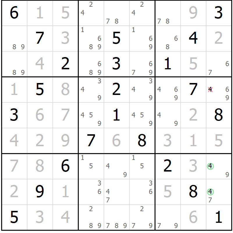 Position des candidats pour la solution de la Gr 40 page 43 du magazine de sudoku Platina n° 038