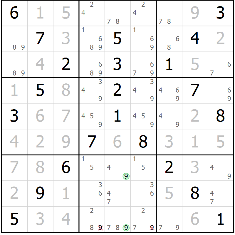 Position des candidats pour la solution de la Gr 40 page 43 du magazine de sudoku Platina n° 038