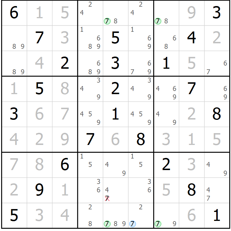 Position des candidats pour la solution de la Gr 40 page 43 du magazine de sudoku Platina n° 038