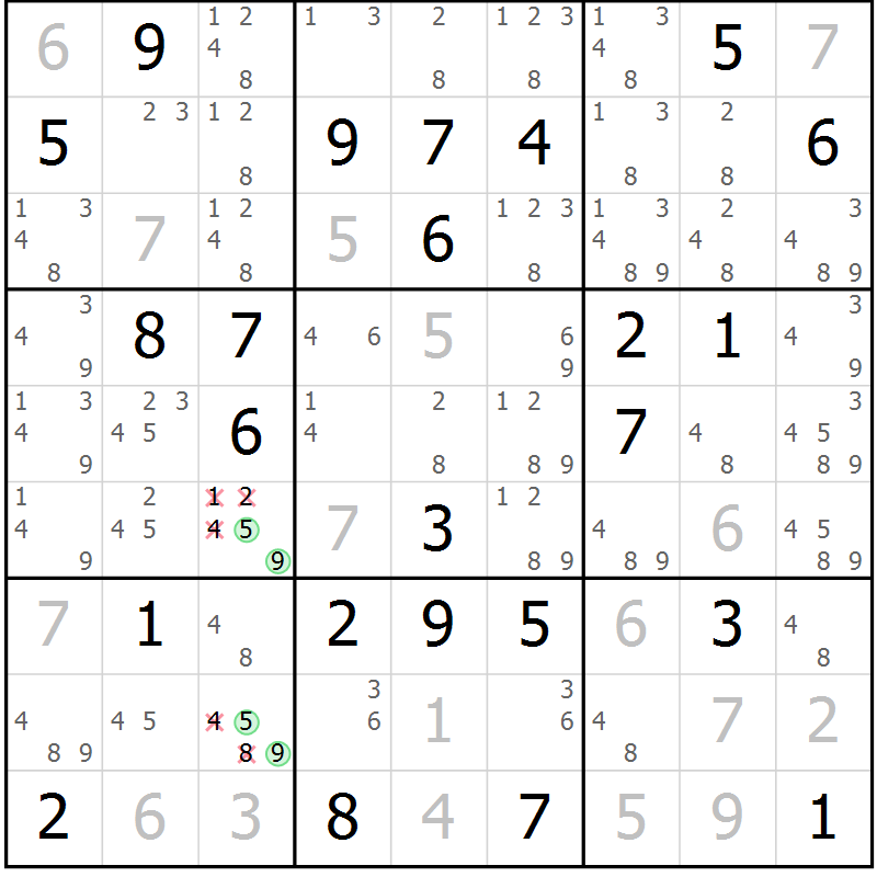 Position des candidats pour la solution de la Gr 41 page 44 du magazine de sudoku Platina n° 038
